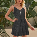 Gray Floral Carving Spaghetti Strap Summer Dress | Women Sleeveless V Neck Mini Dress