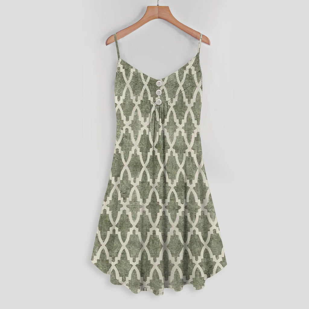 Soraya Trellis Sage Spaghetti Strap Summer Dress | Women Sleeveless V Neck Mini Dress