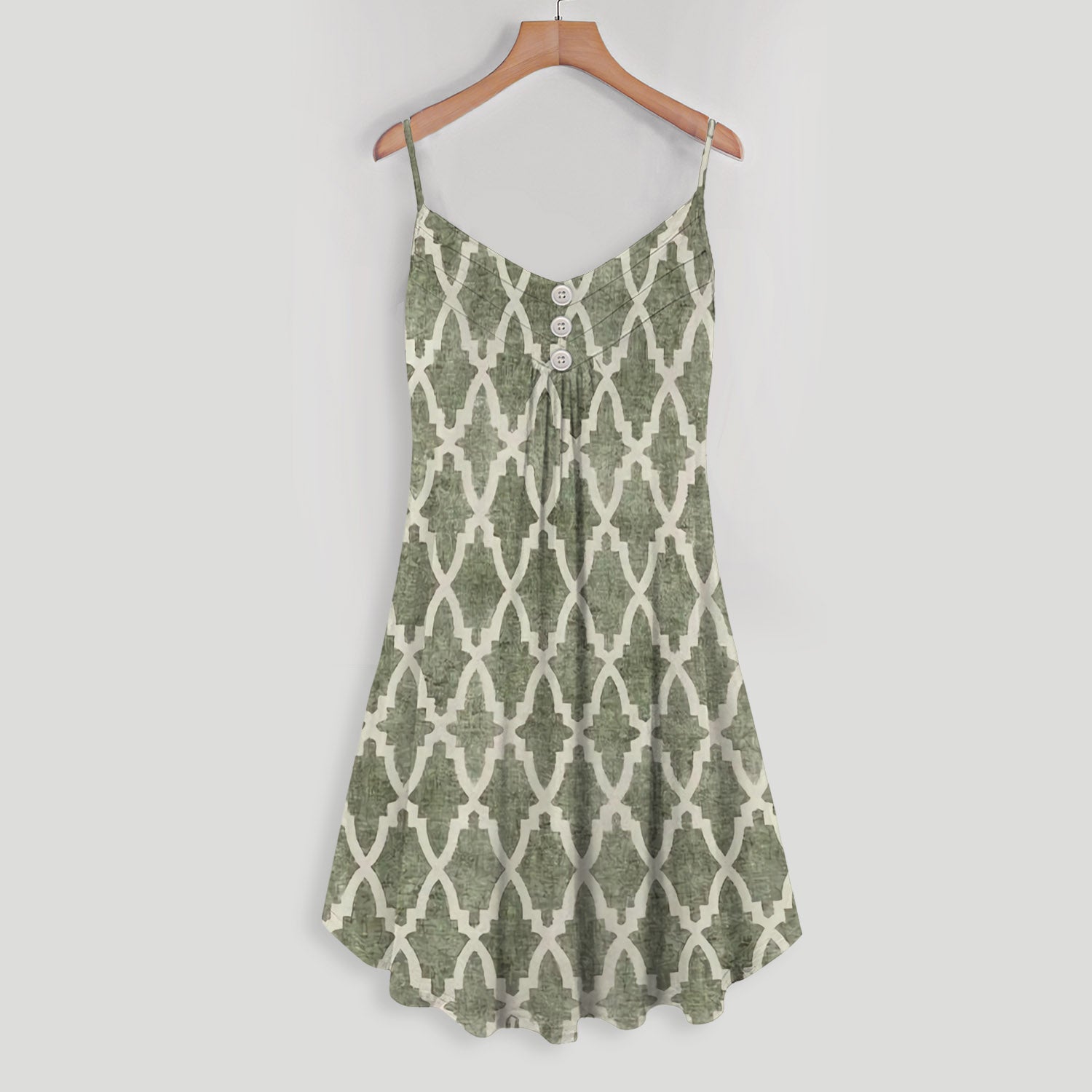 Soraya Trellis Sage Spaghetti Strap Summer Dress | Women Sleeveless V Neck Mini Dress