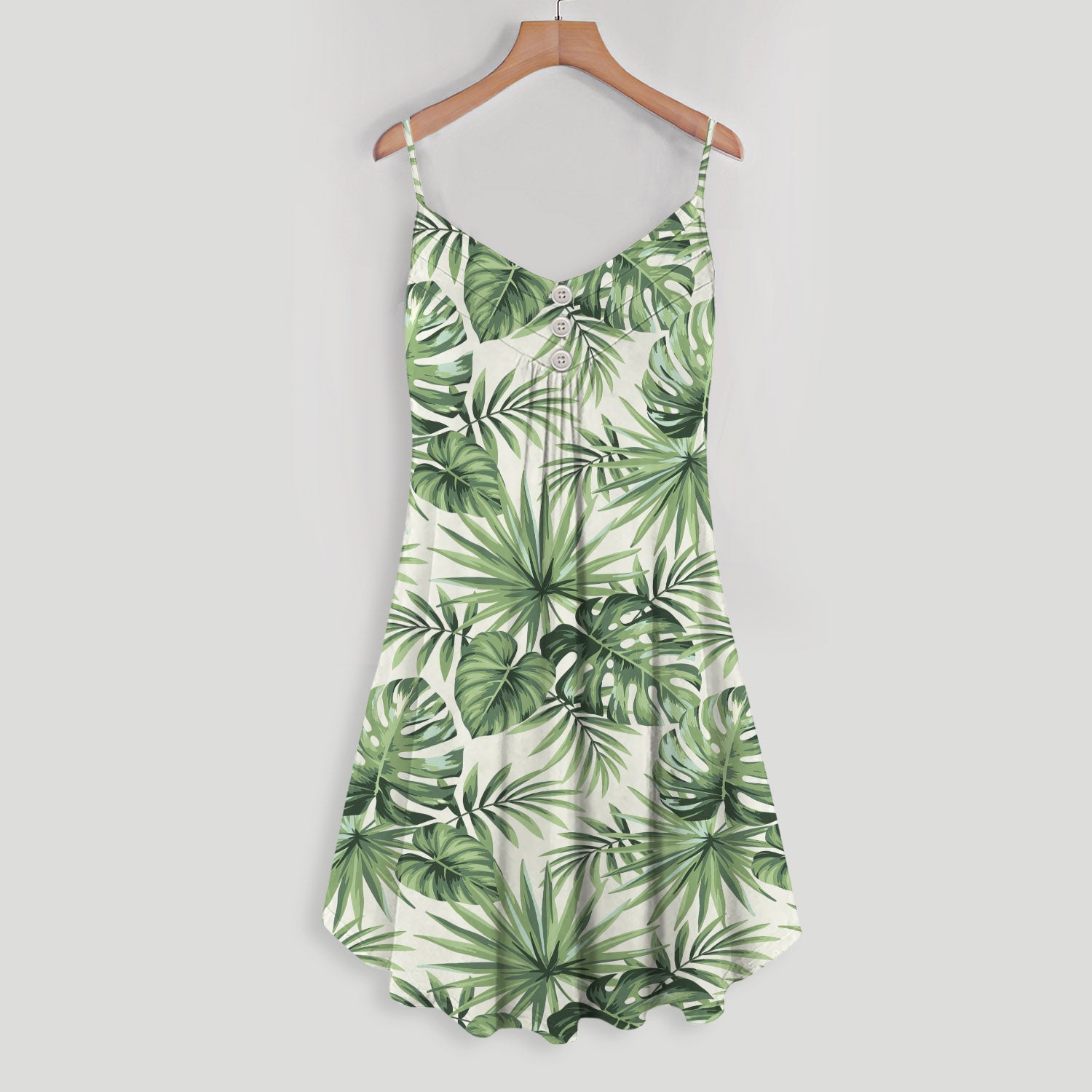 Palm Leaf Print Design A Area Spaghetti Strap Summer Dress | Women Sleeveless V Neck Mini Dress