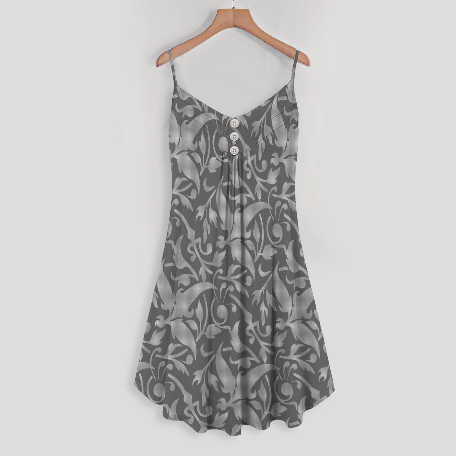 Gray And White Pattern Flower Spaghetti Strap Summer Dress | Women Sleeveless V Neck Mini Dress