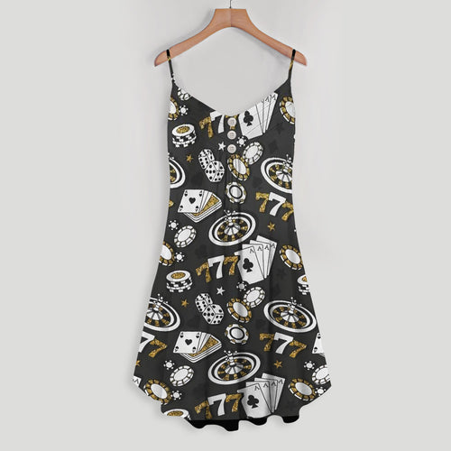 Casino Pattern Print Design Area Spaghetti Strap Summer Dress | Women Sleeveless V Neck Mini Dress