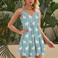 Great Pyrenee White Seamless Spaghetti Strap Summer Dress | Women Sleeveless V Neck Mini Dress