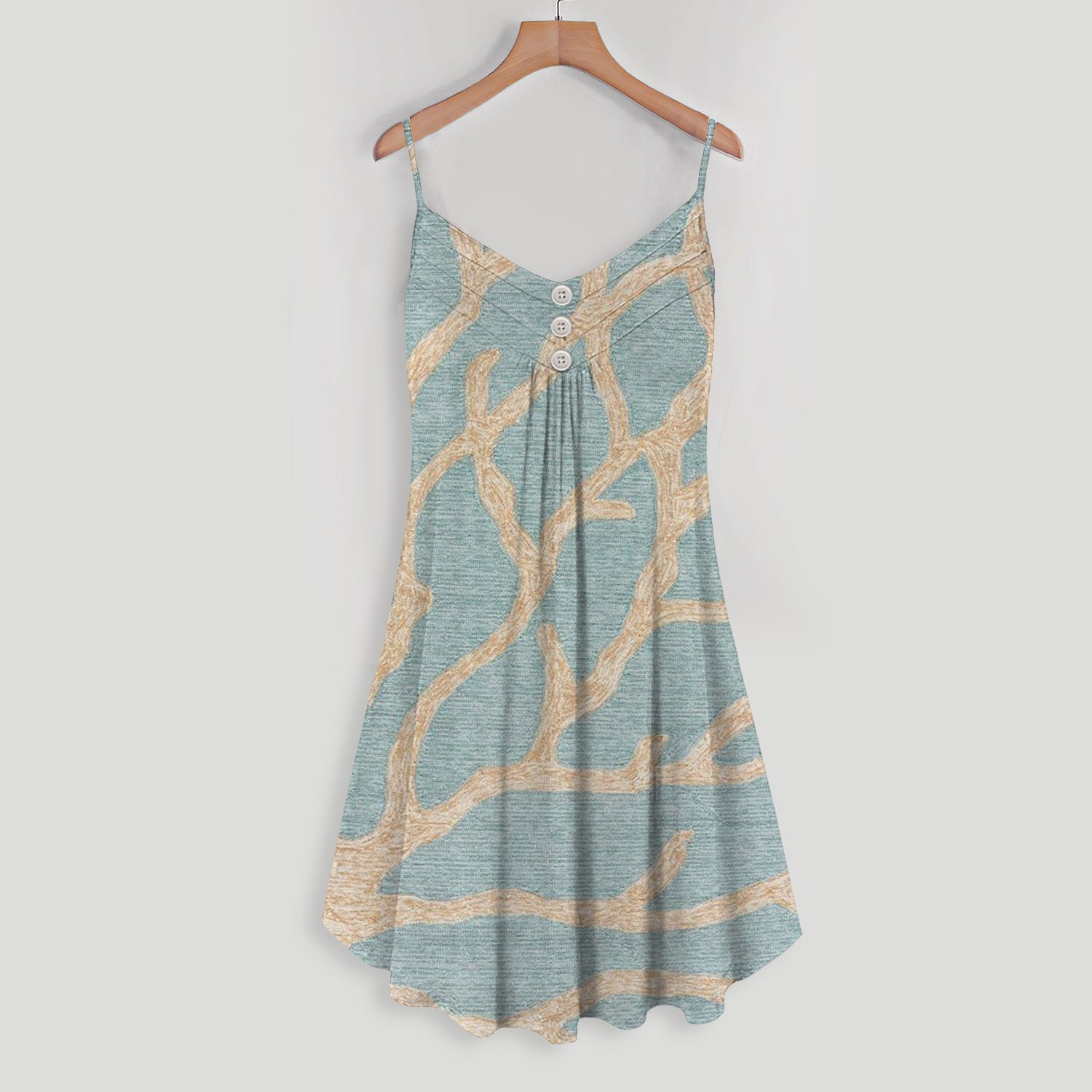 Seabreeze Teal Coral Spaghetti Strap Summer Dress | Women Sleeveless V Neck Mini Dress