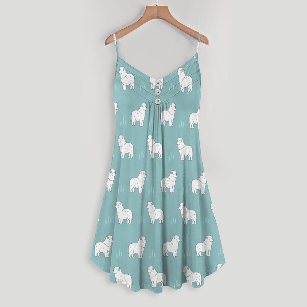 Great Pyrenee White Seamless Spaghetti Strap Summer Dress | Women Sleeveless V Neck Mini Dress