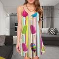 Colorful Ice Cream Spaghetti Strap Summer Dress | Women Sleeveless V Neck Mini Dress