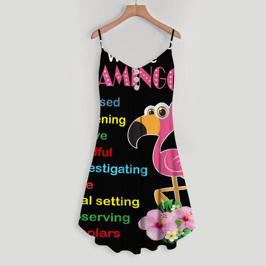 In This Classroom We Are Flamingos Spaghetti Strap Summer Dress | Sleeveless V Neck Mini Dress | Sundress