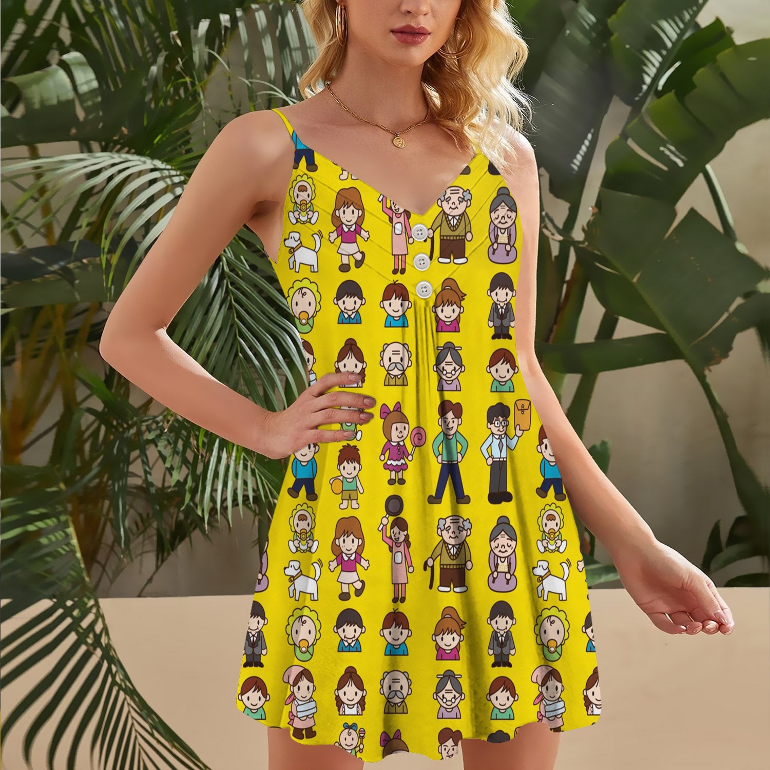 Granddaughter Cute Cartoon Spaghetti Strap Summer Dress | Women Sleeveless V Neck Mini Dress