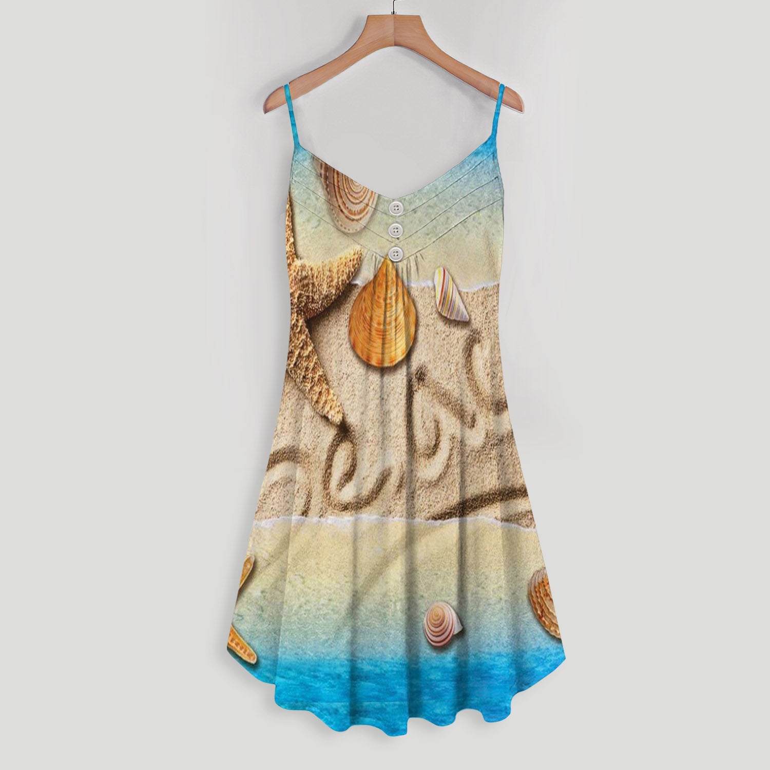 Ocean Shell Spaghetti Strap Summer Dress | Women Sleeveless V Neck Mini Dress