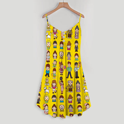 Granddaughter Cute Cartoon Spaghetti Strap Summer Dress | Women Sleeveless V Neck Mini Dress