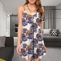 Turkey Pattern Print Design Area Spaghetti Strap Summer Dress | Women Sleeveless V Neck Mini Dress