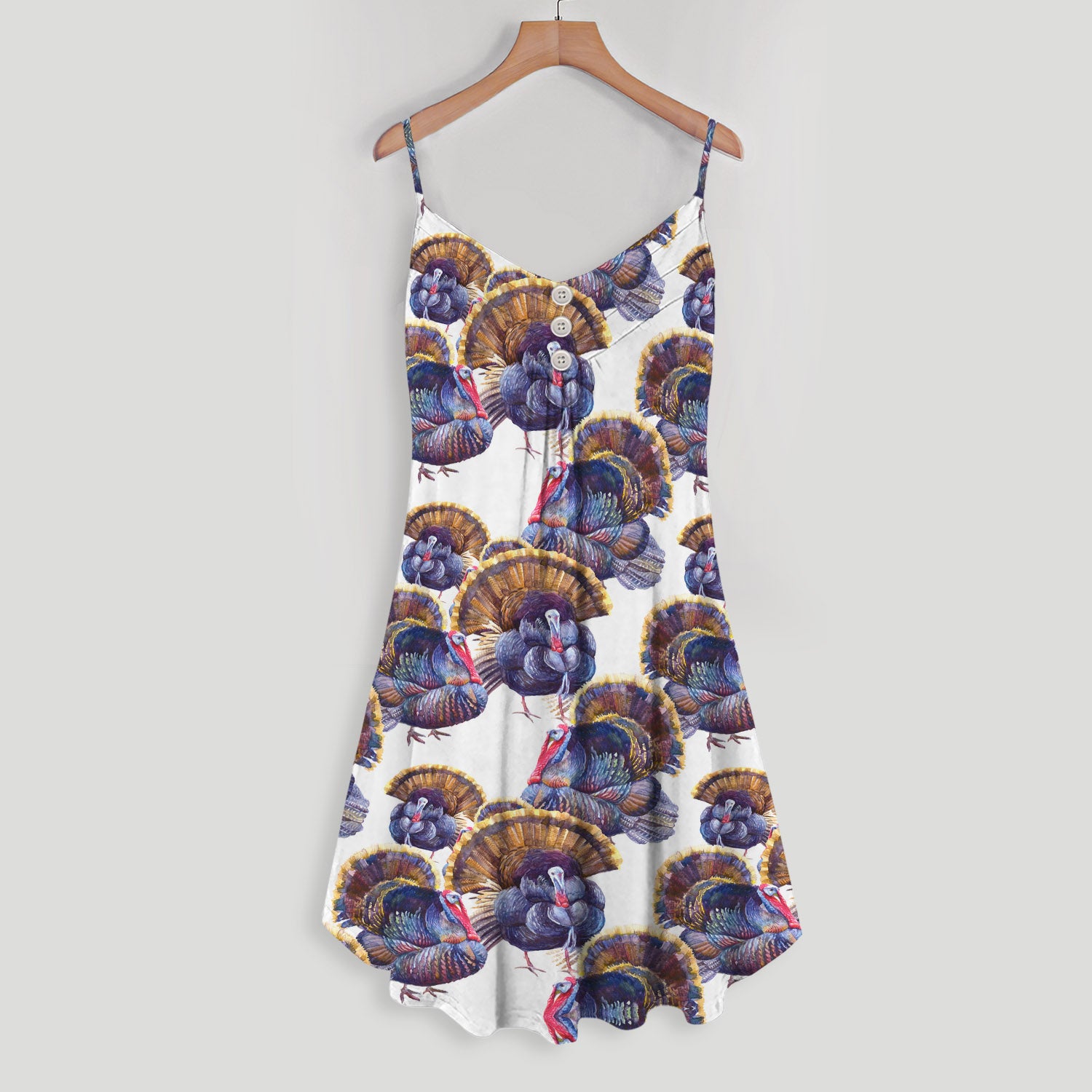 Turkey Pattern Print Design Area Spaghetti Strap Summer Dress | Women Sleeveless V Neck Mini Dress