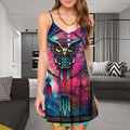 Colorful Owl Pa Dreamcatcher Spaghetti Strap Summer Dress | Women Sleeveless V Neck Mini Dress
