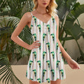 Green Parrot On Pink And White Pastel Stripes Spaghetti Strap Summer Dress | Women Sleeveless V Neck Mini Dress