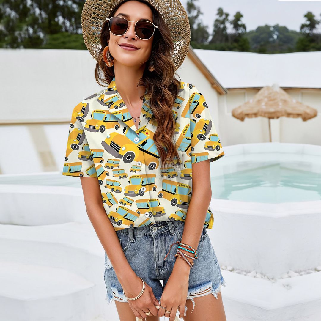 School Bus Women Casual Shirt |Hawaiian Shirt | Short Sleeve Shirt