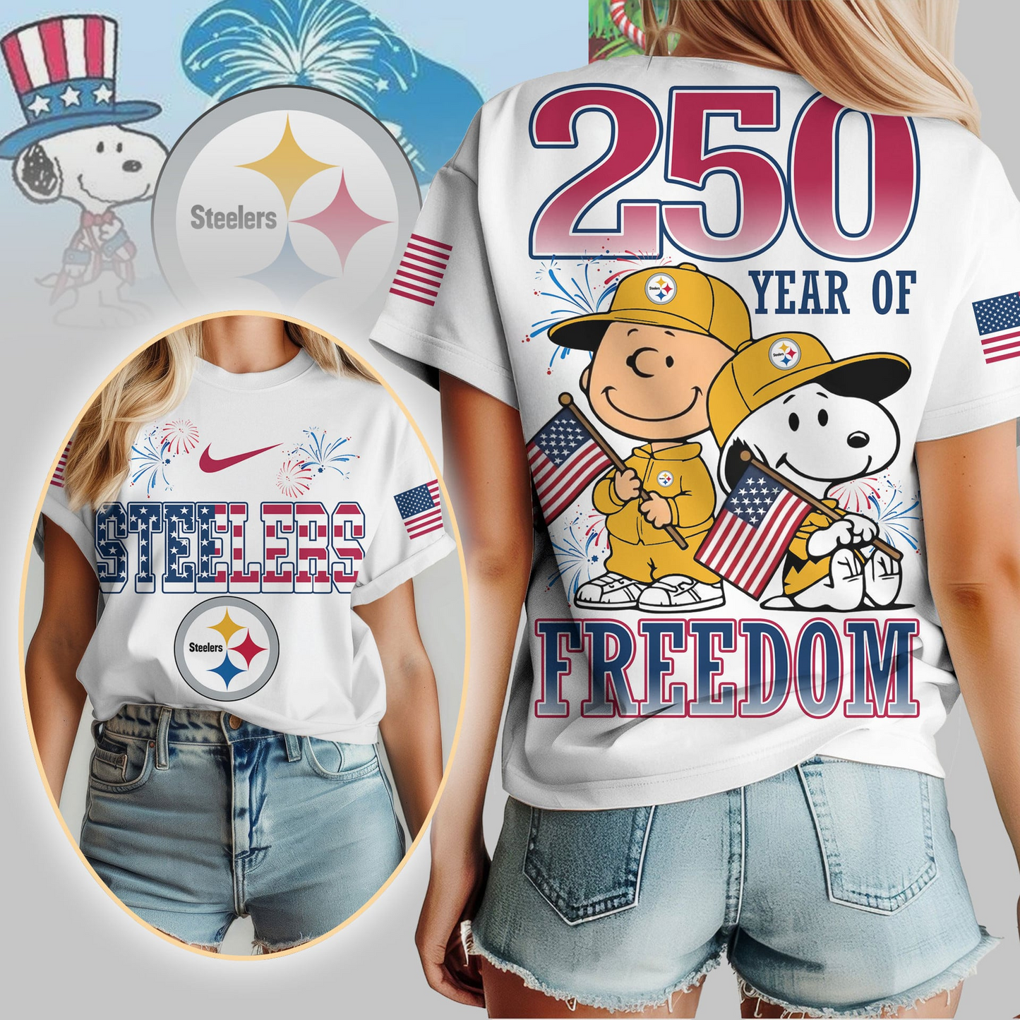 PS Premium NFL Peanuts 250 Years Of Freedom 3D Shirt DDT NTL
