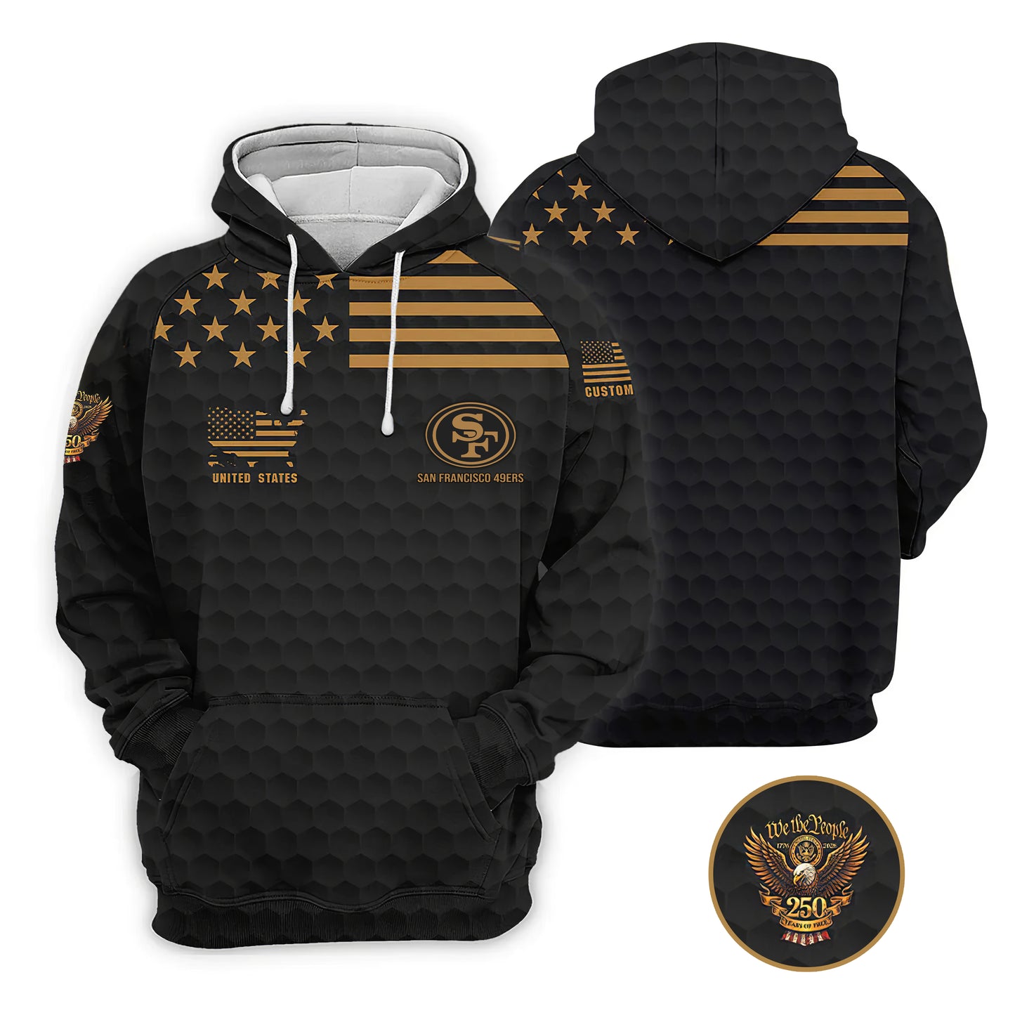 SF49 x NFL We The People 250 Years Pattern Black Golf Shirt DDT TTTZ