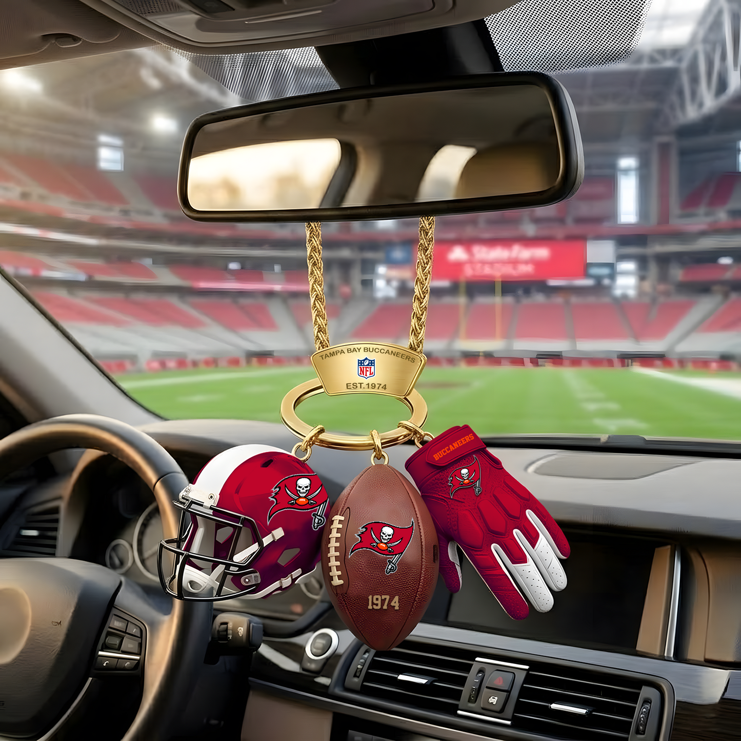 TB X NFL Helmet and Football Car Ornament NAK NHT