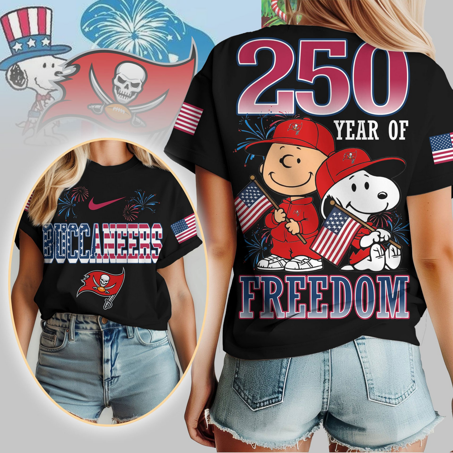 TBB Premium NFL Peanuts 250 Years Of Freedom 3D Shirt DDT NTL