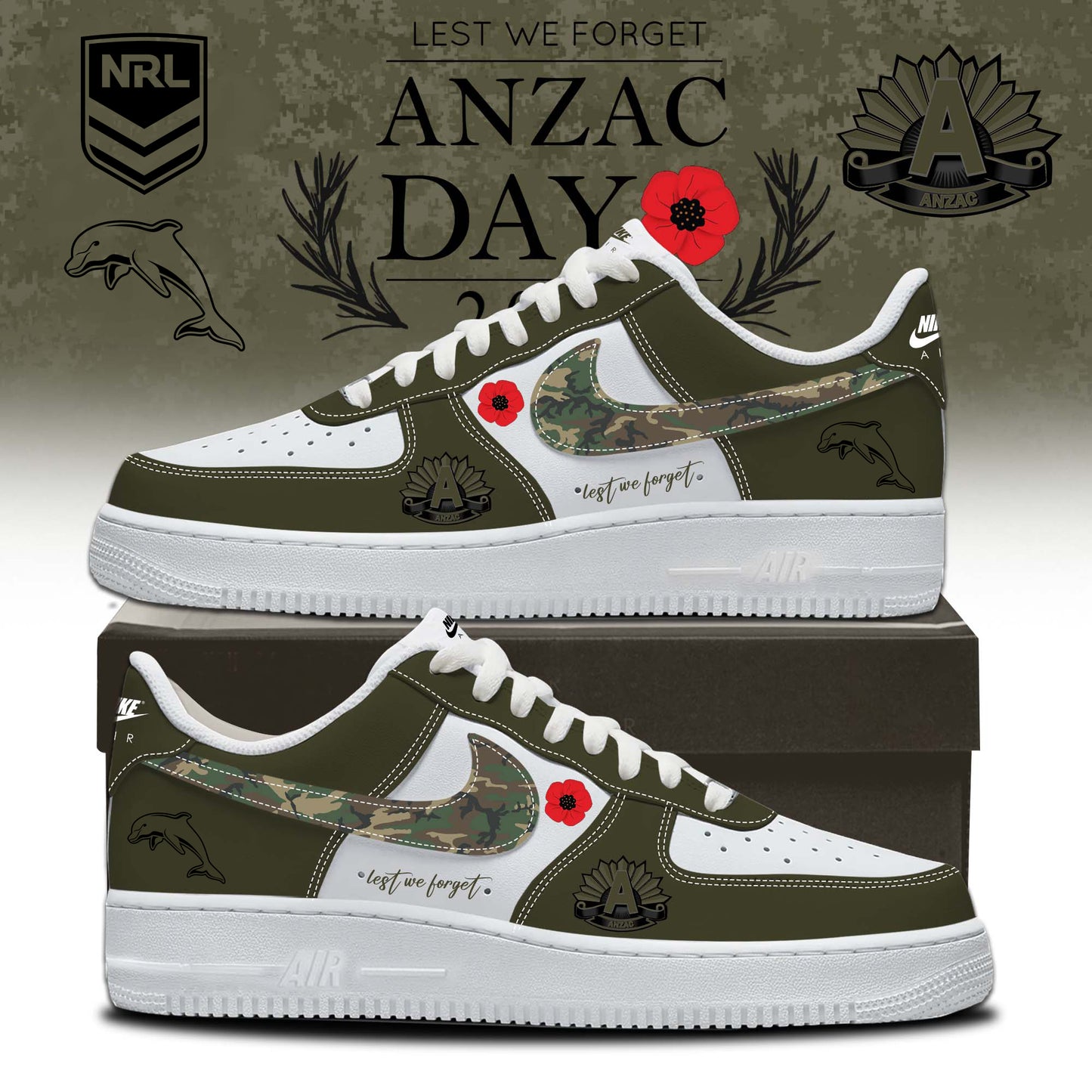 TD x NRL Anniversary Anzac Day AF1 Sneakers DDT TTTZ