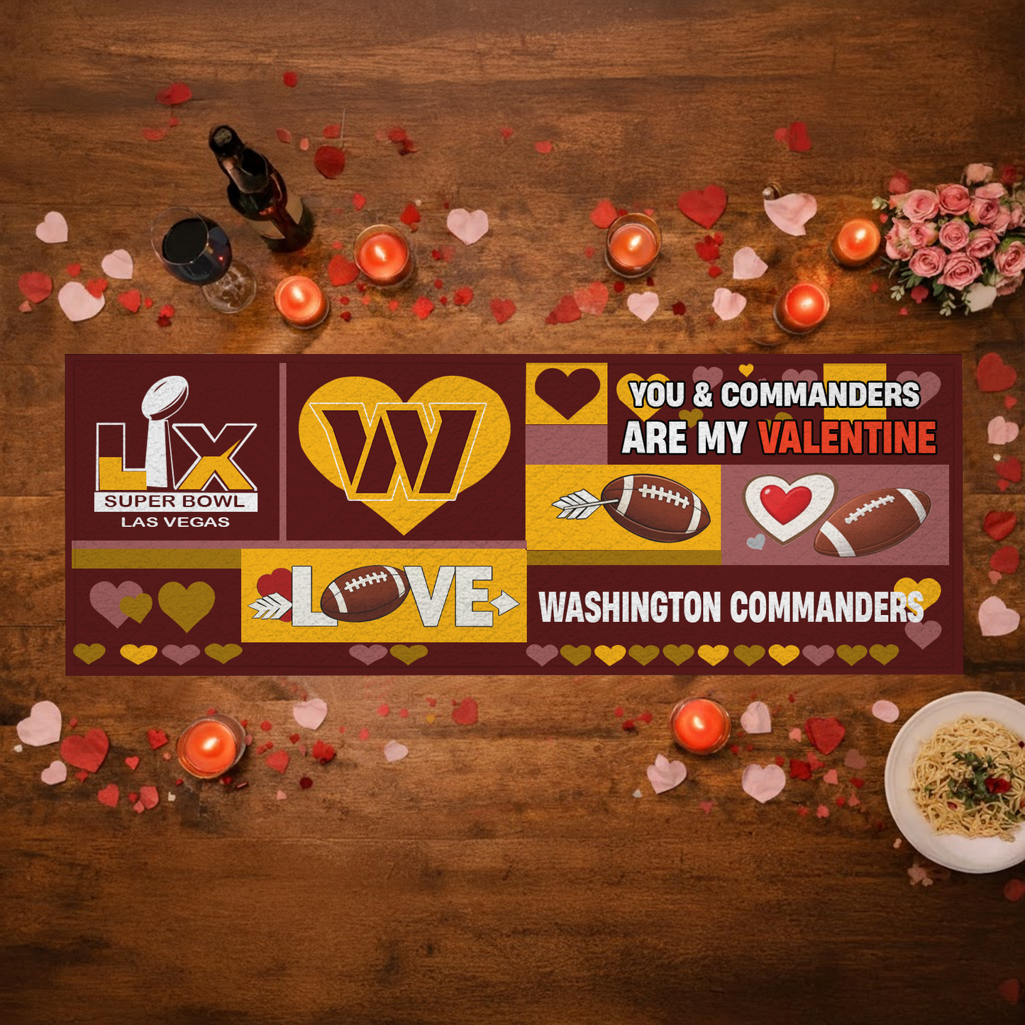 WAS X NFL Premium Super Bowl-themed tablecloth, quilted and embroidered, perfect for Valentine's Day NAK NHT